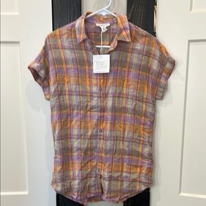 Beachlunchlounge Plaid Button Down Shirt - Orange, Purple, Gray
